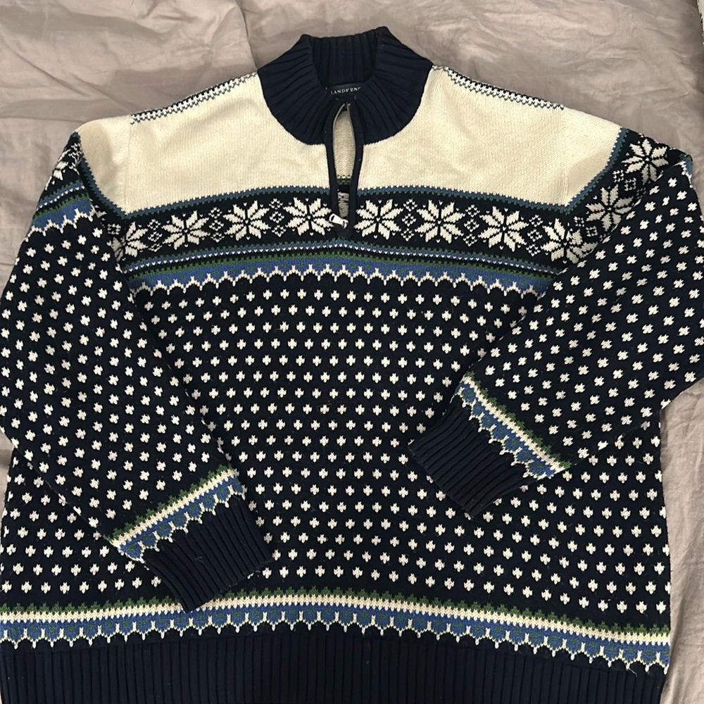 Lands’End Nordic Fair Isle 1/4 Zip Pullover Sweater Size XXL